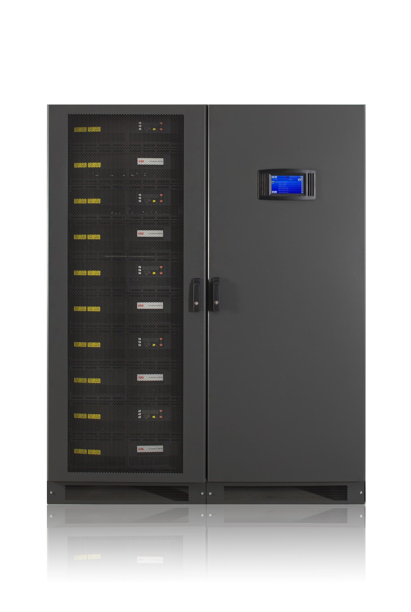 Floor-standing three-phase UPS cabinet used in industrial and data centre installations