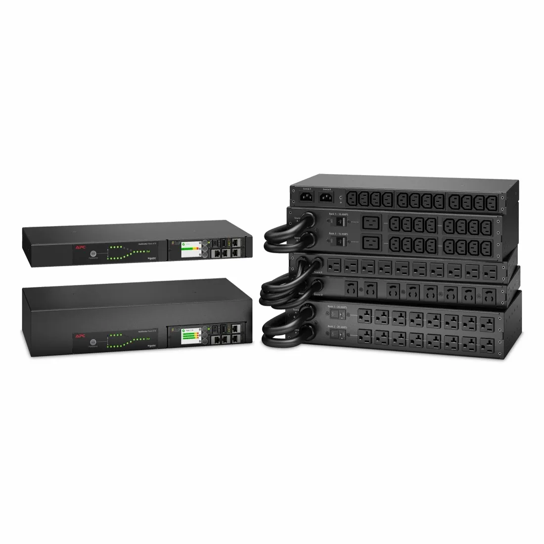1U rack automatic transfer switch with two inlets and multiple outlets