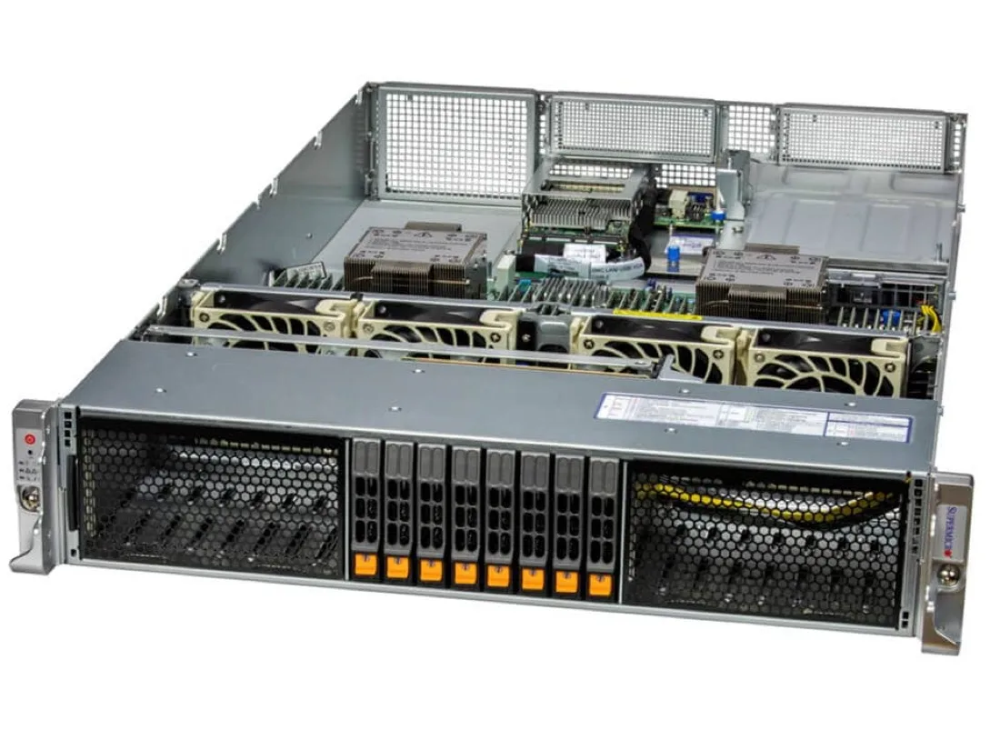 2U rack server with front drive bays and redundant power supplies