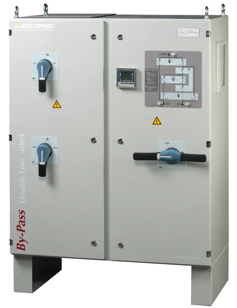 Socomec ATyS Bypass enclosure, floor-standing cabinet labelled By-Pass Double Line 400A