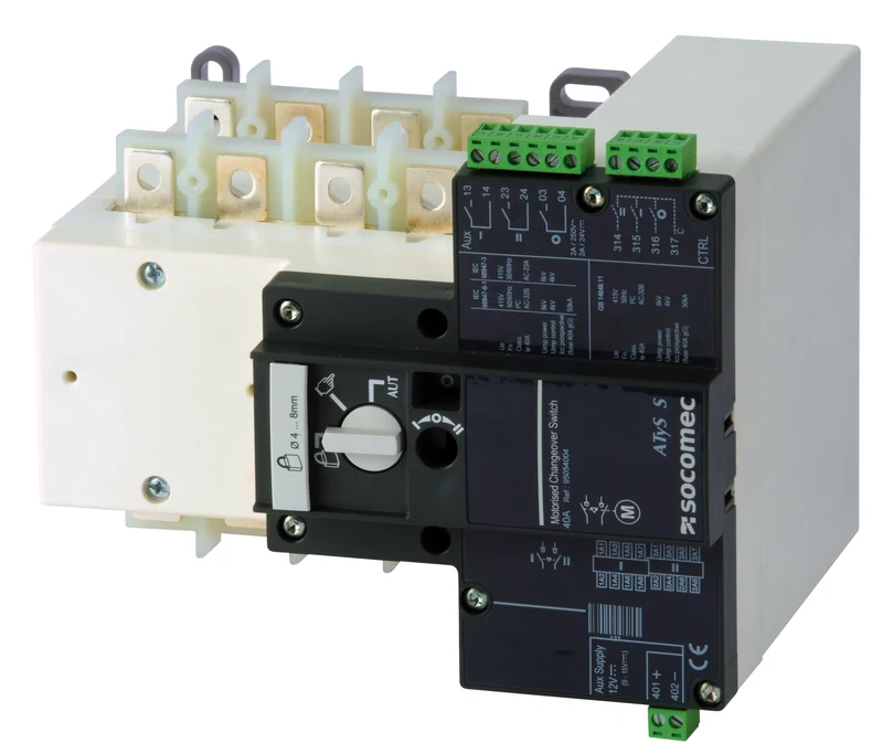 Socomec ATyS S motorised changeover switch, 40 A, with control module and switch body