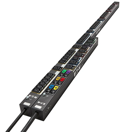 Eaton ePDU G3 Basic, two vertical 0U units with colour-coded outlet groups