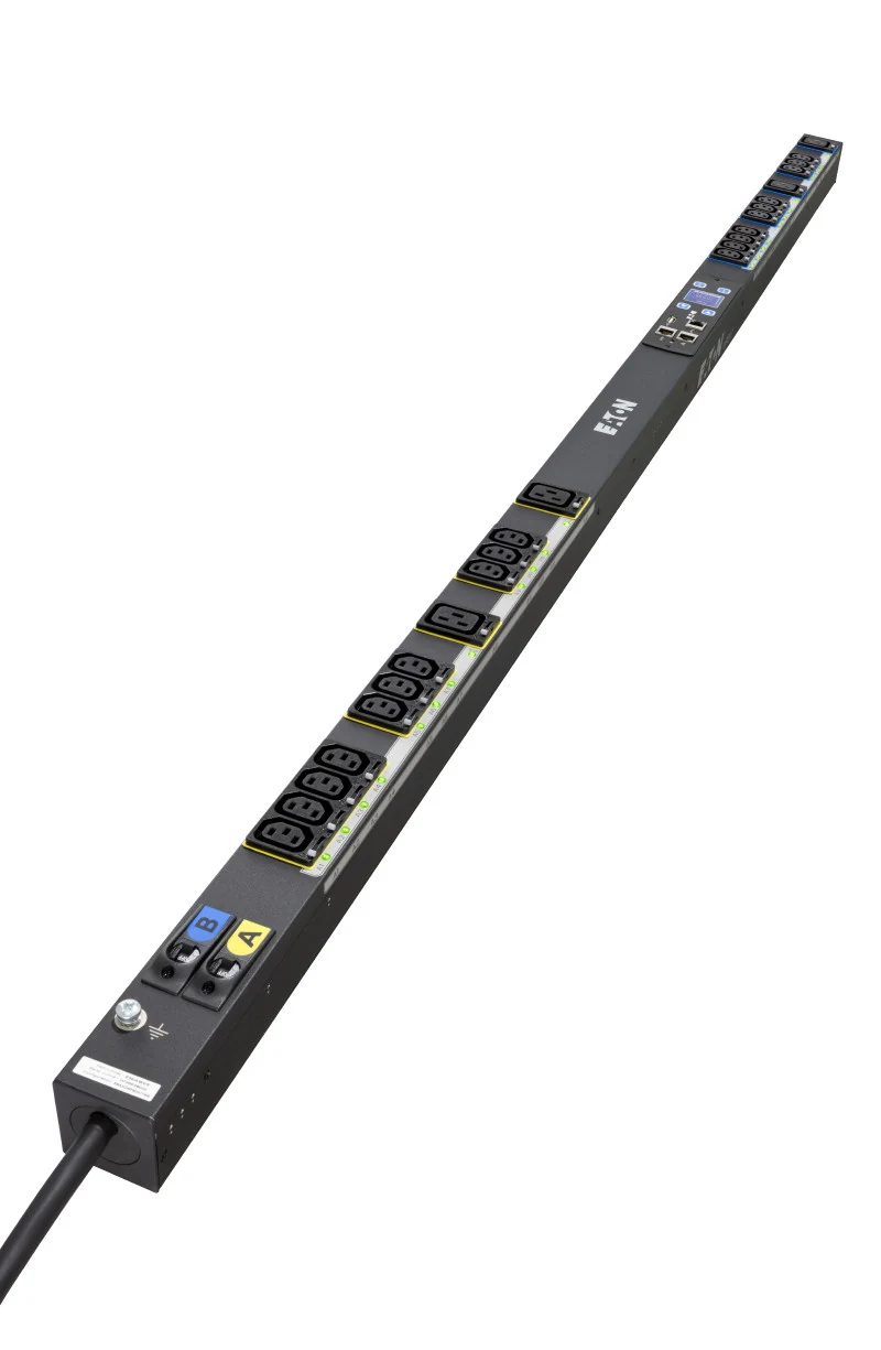 Eaton ePDU G3 Managed, LCD ekranlı, ağ portlu ve priz düzeyinde göstergeli dikey 0U ünite