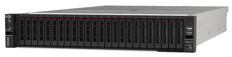 Lenovo ThinkSystem SR665 V3 rack server, front view with 24 hot-swap 2.5-inch drive bays
