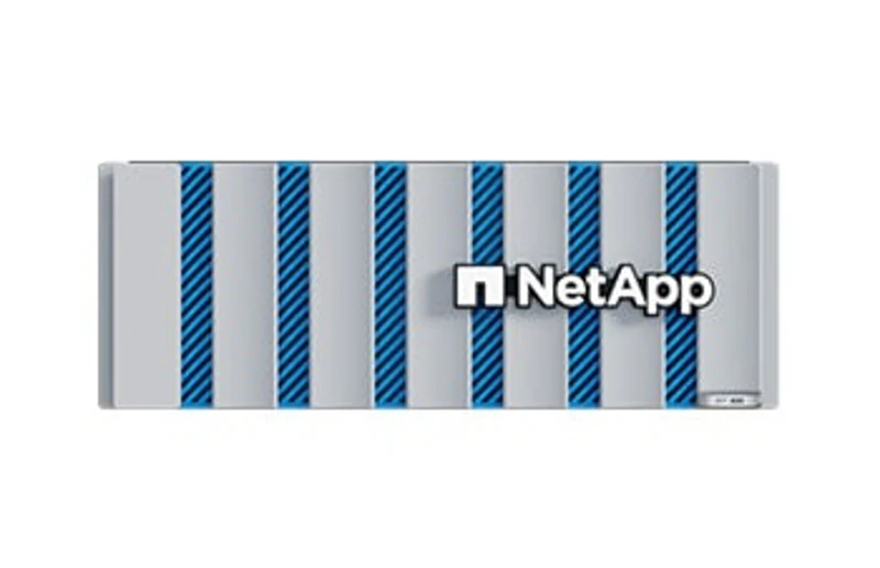 NetApp AFF controller shelf, front bezel with diagonal accent stripes