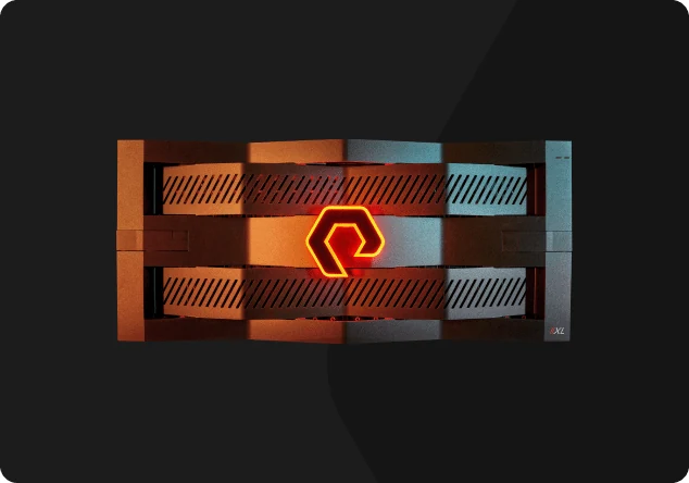 Everpure FlashArray//XL chassis, front bezel with the illuminated hexagonal emblem